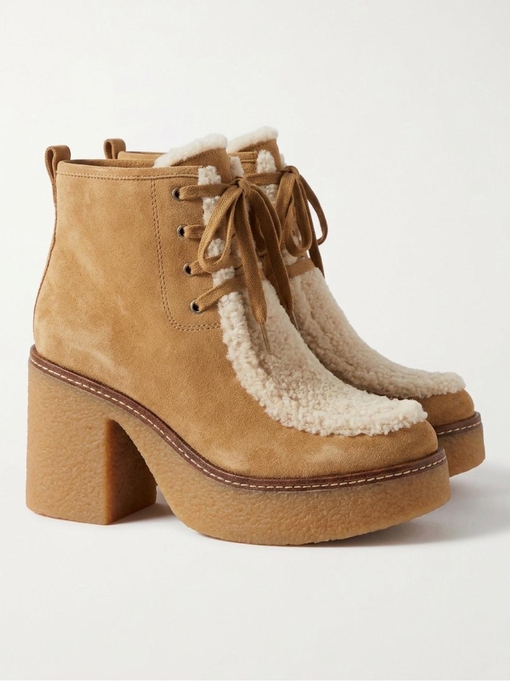 Sam Edelman Women’s Shearling Platform Ankle Boots - Tan With box